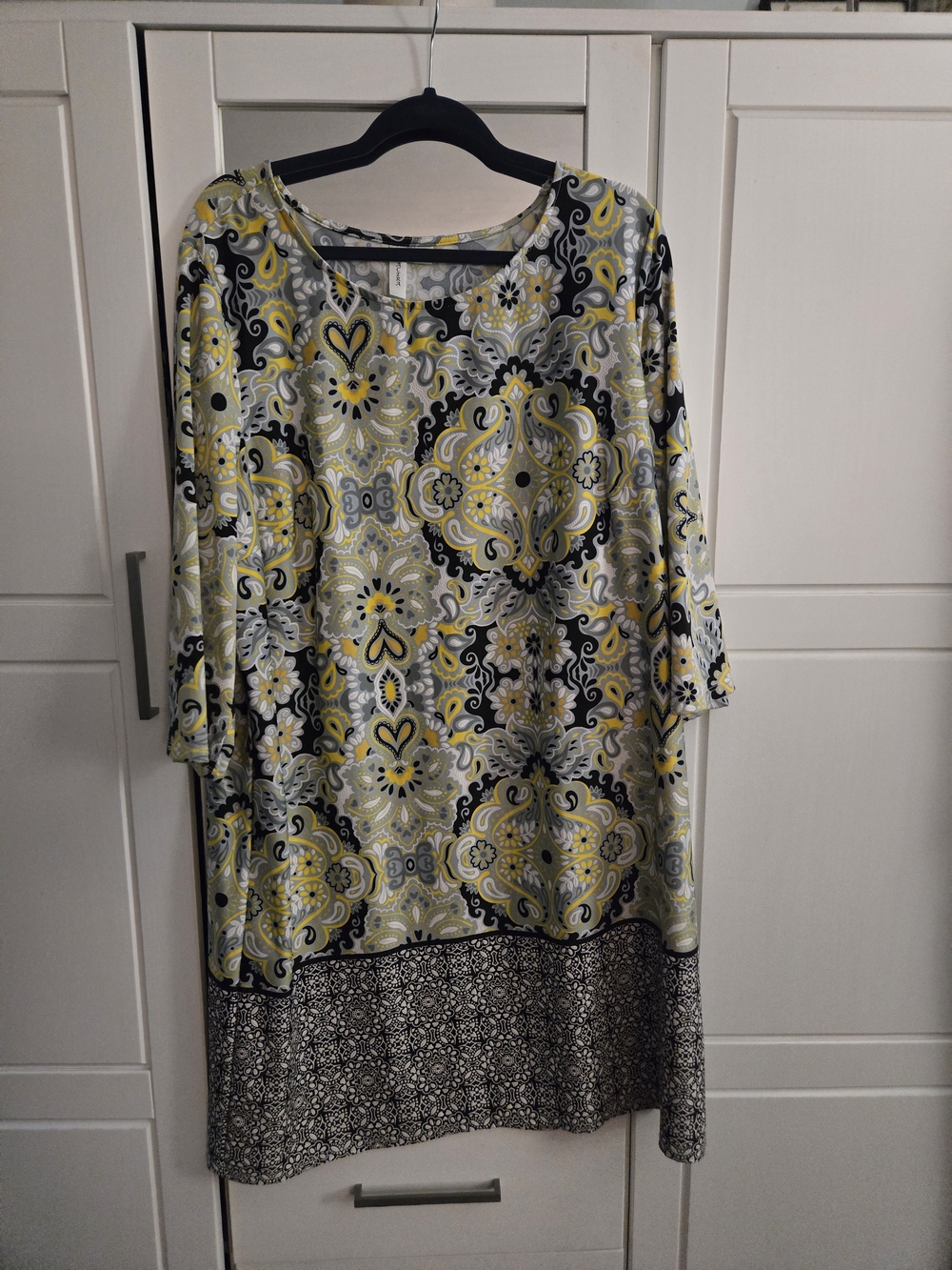 Tacera Yellow and Black Printed Midi Tunic Dress